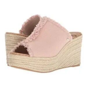 Womens Sam Edelman Dina Pink Frayed Canvas Espadrille Wedge Heel Mule 9